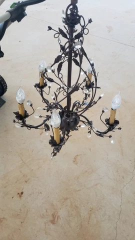 FLORENTINE FRENCH ITALIAN TOLE TYPE CHANDELIER 5 ARM WITH  CRYSTAL ? PRISMS Cover