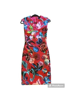 Ted Baker Dress Sz 0 London Ayra Floral Dark Pink Sheath Lined Colorful Slimming - Picture 1 of 10