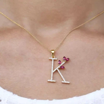 14K Yellow Gold Plated 1.10 Ct Round Cut Lab Created Initial Letter "K" Pendant - Image 1 of 4