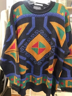 Vtg Members Only Knitted by Handframe Geometric Print Heavy Sweater Men's Sz Lg - Image 1 of 4