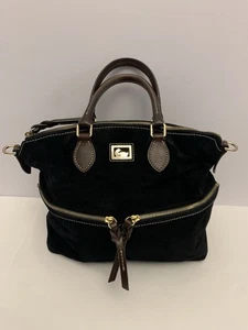 Dooney & Bourke große schwarze Wildleder & braun Leder Dillen Doppeltasche Umhängetasche - Bild 1 von 16