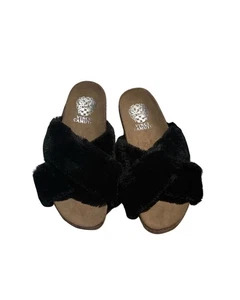 Vince Camuto Black Faux Fur Cork Slide Sandals Sz 7M | NWOT Comfy Chic Summer - Picture 1 of 7