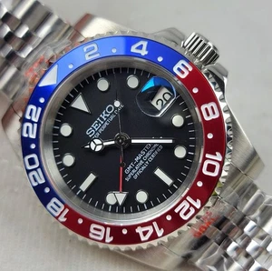 OROLOGIO UOMO PERSONALIZZATO PEPSI GMT NERO ARGENTO DATA AUTOMATICO MOVIMENTO NH34 NUOVO - Foto 1 di 10