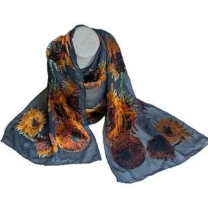 Vintage Sonnenblume Samt Ausbrenner handgerollt Rechteck Schal 12x60" Herbst Van Goh - Bild 1 von 7