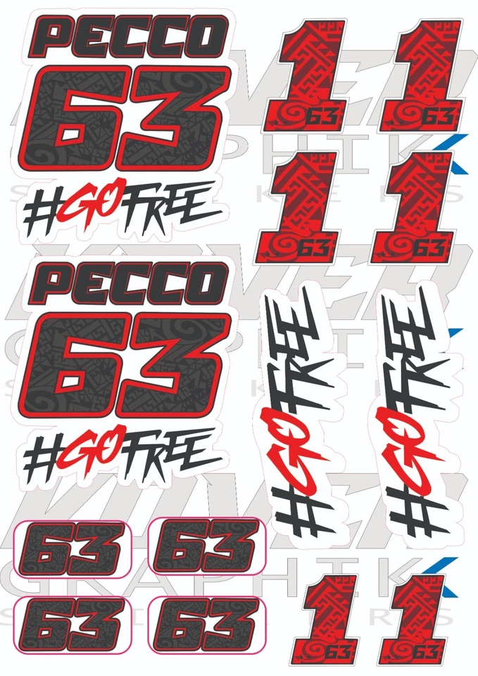 Stickers MotoGP Fan – Pecco Bagnaia #63 | Planche autocollants A4 - Photo 1/1