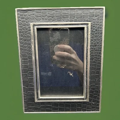 Illuminations Heavy Duty Black Faux Crocodile Skin & Silver Picture Frame 4x6 - Image 1 of 4