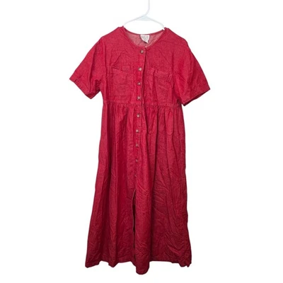 Vestido Camisa Denim Midi Modesto Vintage Rojo Abotonado Cottagecore Años 90 Talla 8 Foto 1 de 4