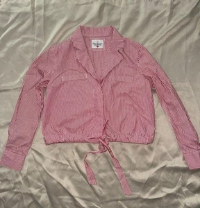 Lee Cooper Women Pink Stripped Tie Up Long Sleeve Shirt Size S (A32) - Picture 1 of 5