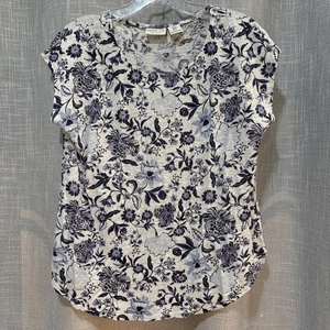 Rachel Zoe Womens 100% Linen White Floral Cowl Neck Sleeveless Top Size Medium - Picture 1 of 5