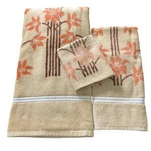Vtg JP Stevens Tastemaker Towels Asian Bamboo Bath Hand Face Cloth 3 Pc Set - Picture 1 of 4