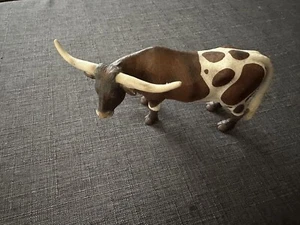 2002 Schleich Texas Long Horn Cow Steer Bull Brown & White Cow - Picture 1 of 6