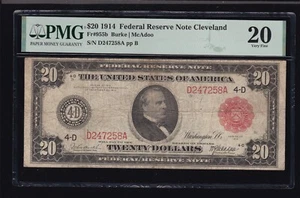 US 1914 $20 FRN Cleveland District Red Seal Note FR 955b PMG 20 Ch VF (258) - Picture 1 of 2