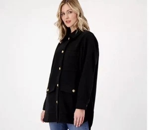 Encore by Idina Menzel Brushed Doubleface Shirt Jacket Jet Black Sz 1X A518974 - Picture 1 of 3