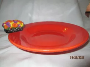 Fiesta Ware POPPY Orange 9 inch Rim Soup w/ Nora Fleming Basket of Flowers Mini - Picture 1 of 3