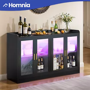 Versatile Hallway Sideboard Storage Kitchen Pantry Cabinet w/ LED Light & 4 Door - Picture 1 of 11