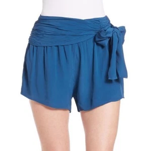 Free People Shirred Bow-Waist Wrap Shorts, Sapphire Blue, Size 6, NEW WITH TAGS - Picture 1 of 6