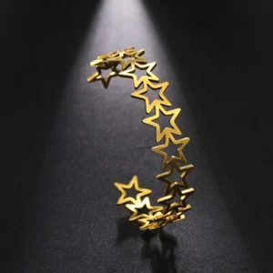 Brazalete abierto de acero inoxidable con estrellas de bucle hueco para mujer joyería - Imagen 1 de 10