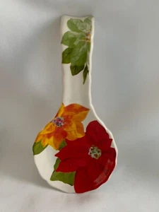 Pioneer Woman Poinsettia Spoon Rest Stoneware 8.5" Dishwasher Safe Christmas - Picture 1 of 6