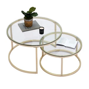Set di 2 Tavolini da caffè Tavolino in metallo effetto vetro Ø80 / Ø60 cm - Imagen 1 de 12