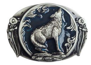 Silver Finish Native American Wolf Belt Buckle Western Dark Blue Buckle