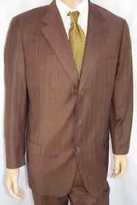 44L Palasso 2-Piece $595 Suit - Men 44 Brown Pinstripe 3Btn *Italian* Wool 38x32