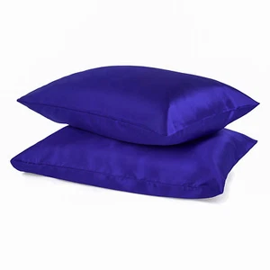 2pc New Standard Silk~y Satin Pillow Case Multiple Colors With Zipper Closure - Picture 1 of 18