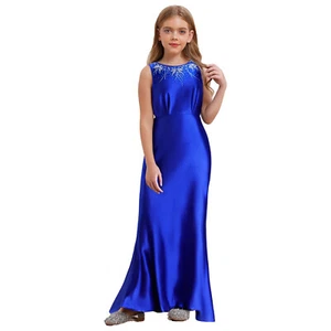 Kid Girl~Sparkly Satin Dress Sleeveless Wedding Birthday Party Princess Dress - Picture 1 of 19