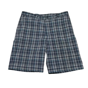 Slazenger Golf Shorts Mens 38 Plaid Navy Blue Performance Stratch Flat Front - Picture 1 of 7