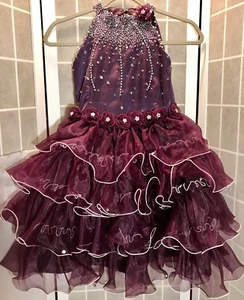 Girls Purple knee length Dress with gem stones - Picture 1 of 2