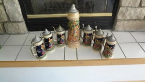 LOT OF 7 VINTAGE GERZ STEINS WITH PEWTER LIDS EXCELLENT CONDITION FOR AGE - Picture 1 of 10