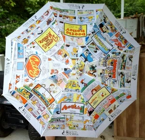 Comic Strip Umbrella Garfield Peanuts Dennis the Menace VTG 90's Bristol Herald - Picture 1 of 11