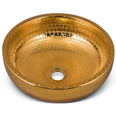 美国卖家 - 16 英寸抽象图案金色纹理东方瓷盆 — 第 1/3 张图片