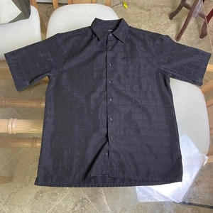 Camicia George con bottoni testurizzata a quadri manica corta casual nera M - Foto 1 di 7