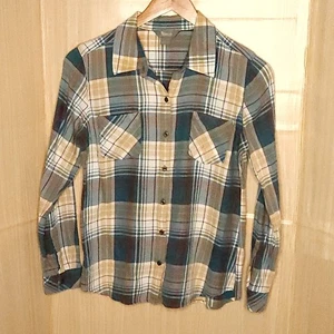 Naturals Tan Blue Plaid Soft Womens Button Down Shirt Medium - Picture 1 of 5