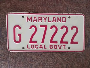 Maryland Local GOVT Metal License Plate Tag # G 27222 Elevated Red Government - Picture 1 of 5