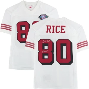 Jerry Rice 49ers signiertes Mitchell and Ness weißes Authentic Trikot mit Ziege Insc - Bild 1 von 5