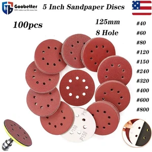100 discos de lijado de 5 pulgadas 40-800 gancho de grano bucle papel lijadora orbital de 8 agujeros - Imagen 1 de 15