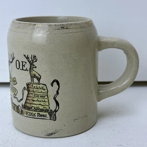 BPOE Elks Temple Rest Mug Crock Stoneware Cup Vintage DETROIT MICHIGAN MICH MI - Picture 1 of 16