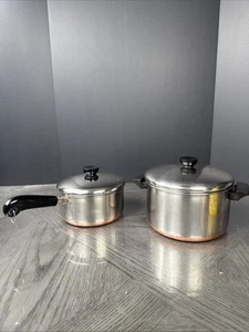 Set Of 2 VTG Revere Ware Pots - 2 & 4qt W/ Lids Copper Bottom - Picture 1 of 9