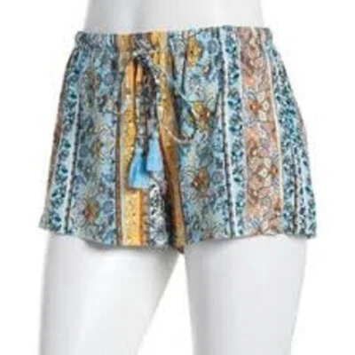 NWT No Comment Multi-color Plus Size 2X Shorts Tassel Tie Jersey Fabric Stretch - Image 1 of 4