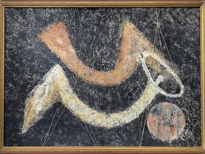 🔥 RARE Vintage Old Modern Surrealist Abstract Oil Painting, JANA MELISKOVA 1969 - Image 1 of 4