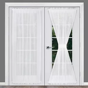 Voile French Door Curtains, Sheer Privacy Panels with Tiebacks, 40"x 72", White - Picture 1 of 7