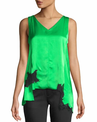 $345 Helmut Lang XS Womens Blouse Poison Satin Lace Deconstructed Slip Top - Image 1 of 4
