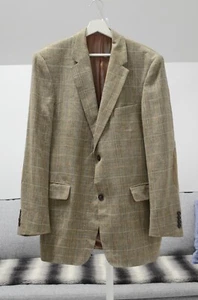 BLAZER Linen Wool Silk 42R Herringbone plaid Beige BURBERRY LONDON - Picture 1 of 11