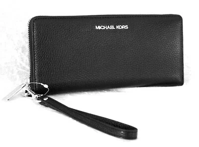 MICHAEL KORS PORTEMONNAIE GELDBÖRSE JET SET LG TRAVEL CONTINENTAL  NEU BLACK SIL - Bild 1 von 3