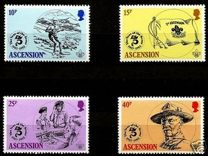 ASCENCION, 1982, THE YEAR OF THE SCOUT, MINT NEVER HINGED SET (STAMPS & BLOCK) - Picture 1 of 2