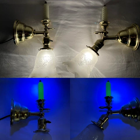 PAIR 2 Antique RESTORED Victorian Brass Wall Sconces Gas Art Nouveau Deco Crafts Cover