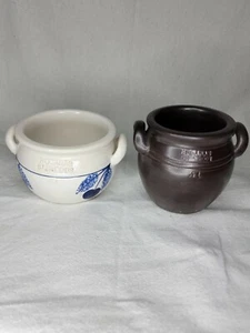 LOT OF 2 HOGANAS KERAMIK SWEDEN STENGODS Brown & blu/whte Stoneware Pot 1/2 L - Picture 1 of 12