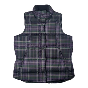 Eddie Bauer Womens S Petite Full Zip Goose Down Puffer Vest Purple Striped - Picture 1 of 6