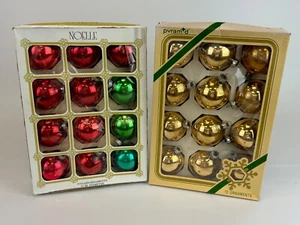 Vintage 2" Mixed Gold Red Green Christmas Ball Ornaments NOELLE & PYRAMID - Picture 1 of 3